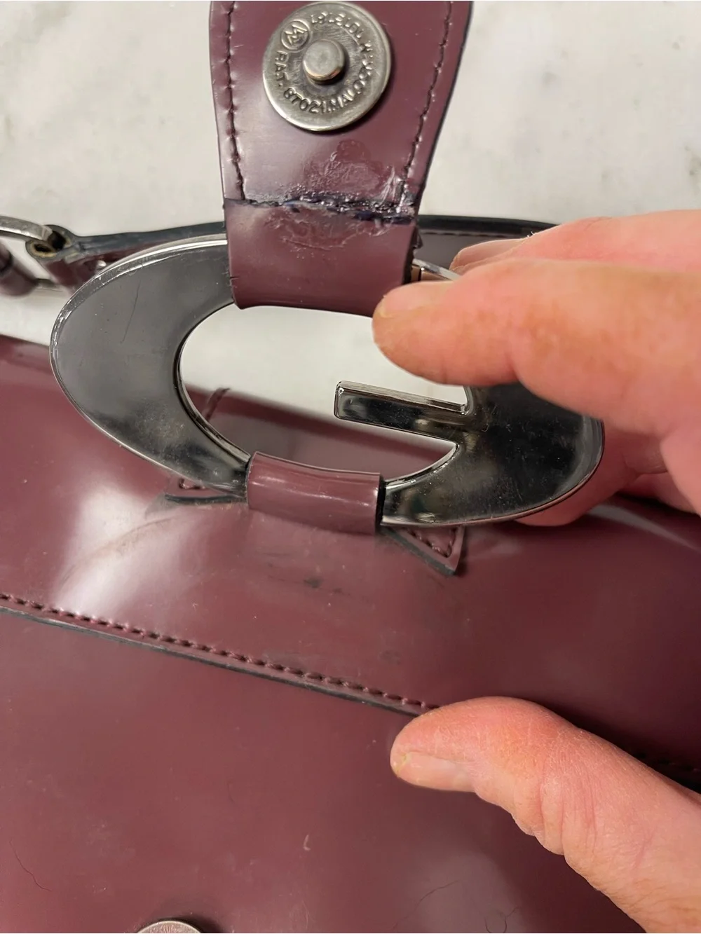 Guess Patent Shoulder Bag with Silver Hardware